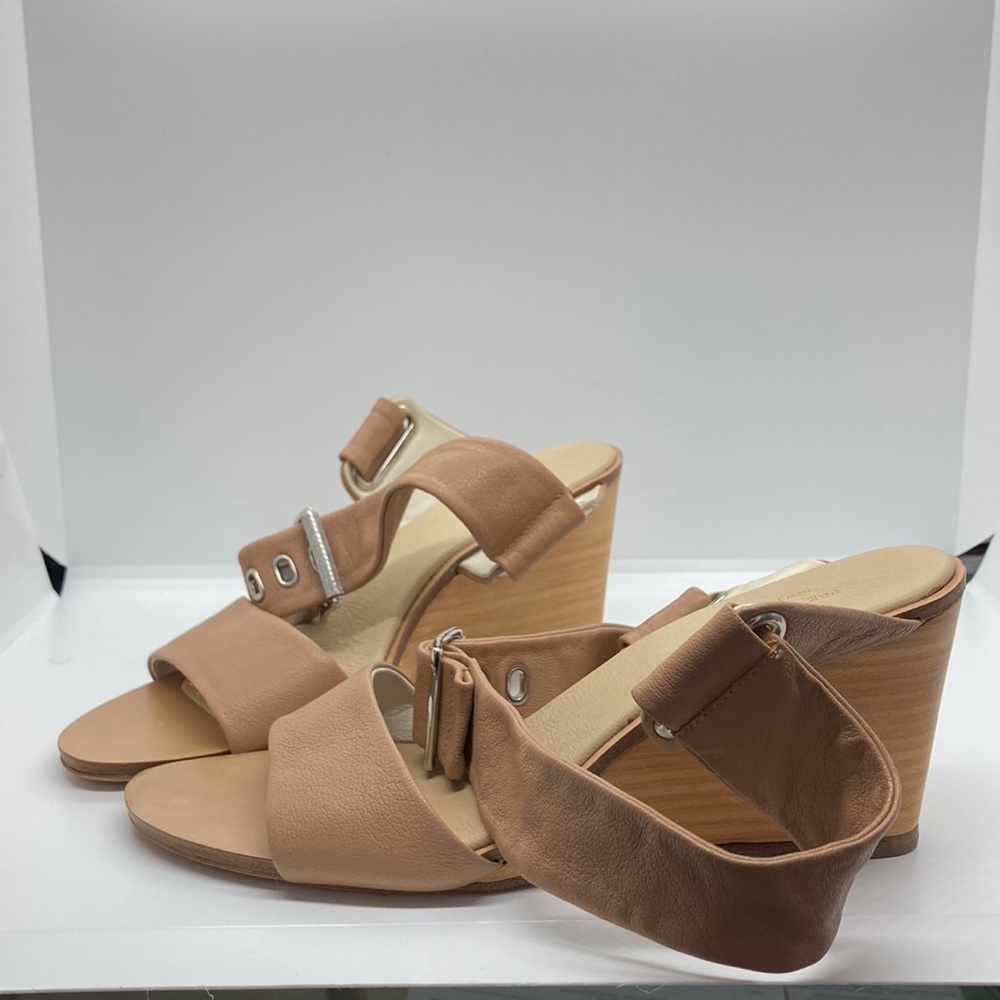 Rag and Bone Damien Wedge Leather Cross Ankle Strap- Nude Size 36.5/6
